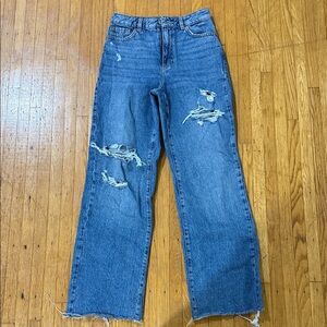 Garage Blue Distressed Straight Leg Jeans